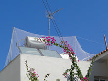 Stopping Pigeons, Sparrows or Starlings Accessing Flat Roof With Specialist Bird Netting Fixed Over Typical Cyprus Roof Hot Water Tank with One Or Two Solar Panels