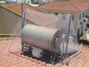 Complete Pigeon and Bird Netting Solution Fixed Over Typical Cyprus Roof Hot Water Tank with One Or Two Solar Panels
